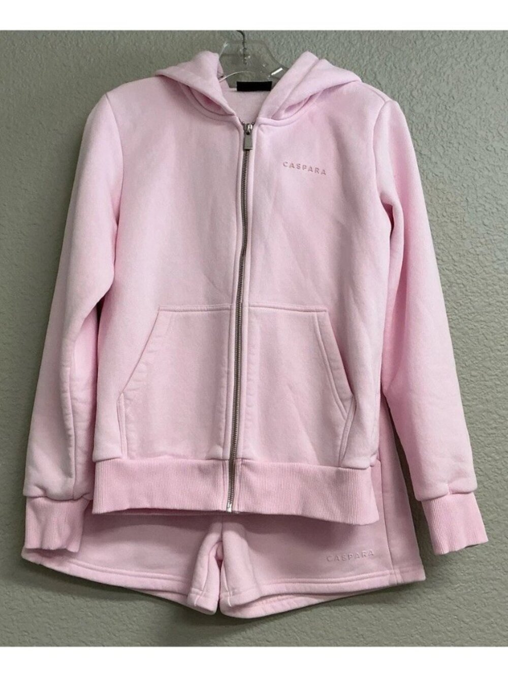 Caspara Full Zip Hoodie Sweatshirt Shorts Set Women’s Size Medium Pink $286
